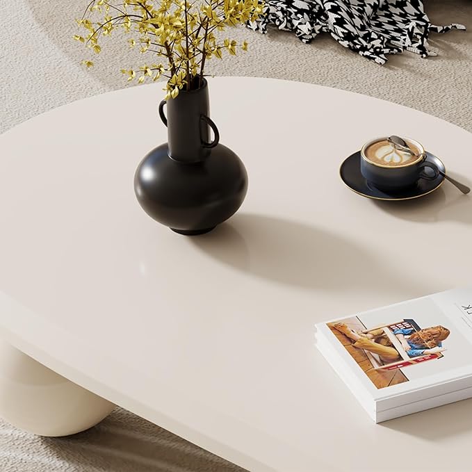 Cloud Coffee Table for Living Room, 51.18" Large Oval Wood Coffee Table with 3 Ball Legs, Unique Modern Living Room Table Center Table for Home Office, White
