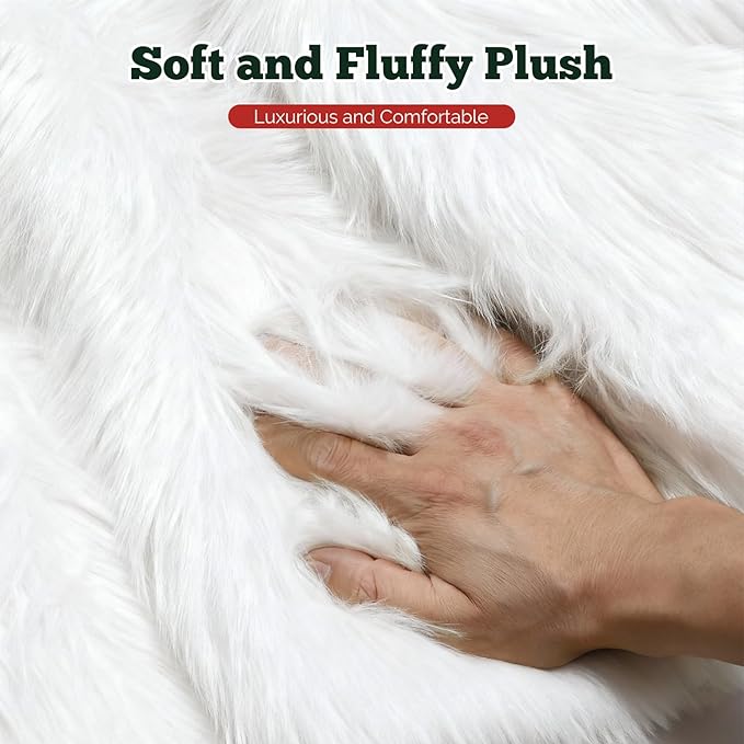 iMucci 60/48/36/30in Thick Wool Fur Tree Skirt Snowy White Plush Velvet Wool-Like Chirstmas Tree Skirt Holiday Party Decoration (60 inch/3.09LB)