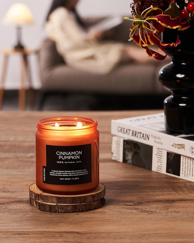M&SENSE Cinnamon Pumpkin Fall Scented Candles for Home, 11.6oz Soy Natural Candles 70 Hours Long Lasting Slow Burning Autumn Candle Gifts for Thanksgiving