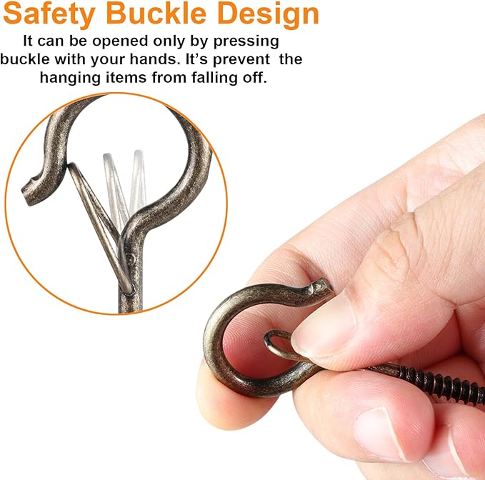 35 PCS Screw-in Hooks for Outdoor String Lights, Q Hangers Hooks Outdoor for Outside, Swivel Hanging Basket Patio Light Hooks with Safe Buckle Screw in Planter Eye Hook for Wall Ceiling, Copper
