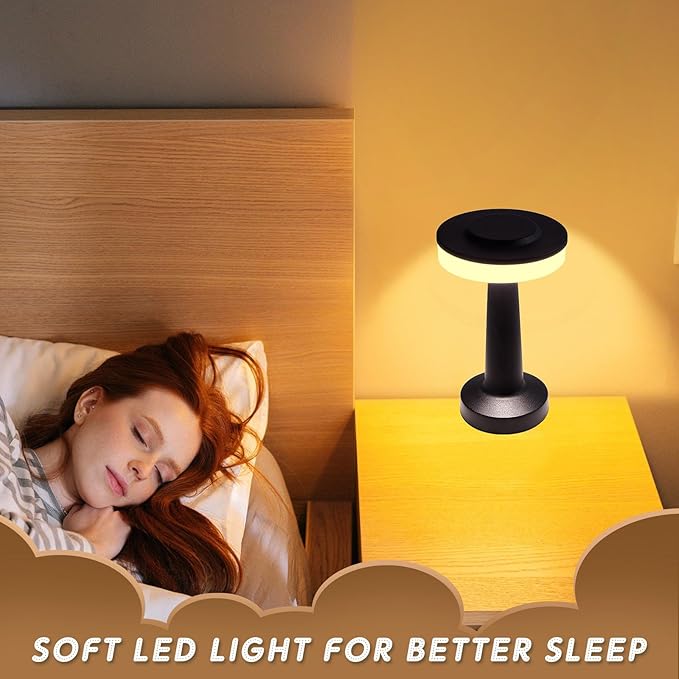 Riakrum 4 Pcs LED Portable Cordless Table Lamp with Touch Sensor 3 Color Stepless Dimming Rechargeable Battery up to 15 Hours Cordless Table Light Wireless Lamp for Nursery (Black)