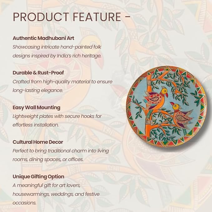 RITUALISTIC Madhubani Metal Wall Plates for Home Decoration | Set of 5 Decorative Wall Plates (Assorted Sizes) | Wall Décor for Living Room | Handmade Indian Art | Gift Items