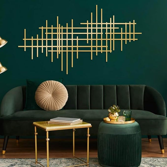 Geometric Line Metal Wall Art, Minimalist Geometric Metal Wall Art, Line Wall Decor, Modern Luxury Wall Decor, Abstract Wall Decorations, Minimalist Bedroom Wall Hanging (Gold, 53"x30"/135x76cm)