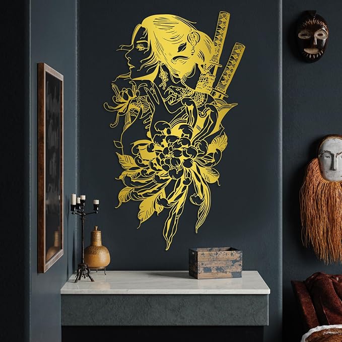 SZI Japanese Geisha Metal Wall Art, Asian Woman Design, Traditional Japanese & Asian Wall Decor for Living Room, Bedroom, or Cultural Home Decor (White, 30"x18"|76x45cm)
