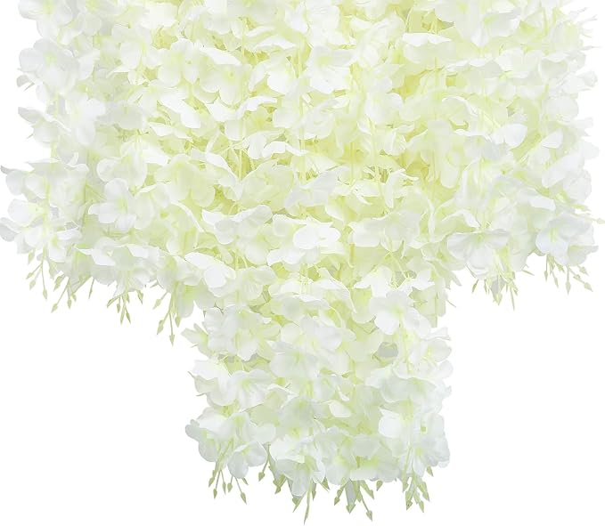 U'Artlines 12 Pack(Total 43.2 Feet) Artificial Fake Wisteria Vine Rattan Hanging Garland Silk Flowers String Home Party Wedding Decor (12, White)