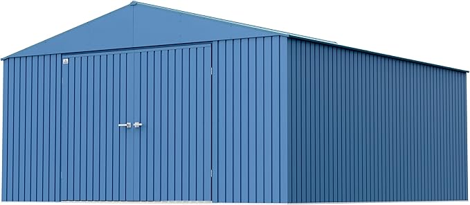 Arrow Shed Elite 14' x 16' Tall Outdoor Steel Storage Shed with High Gable and Lockable Doors Storage Building, Blue Grey