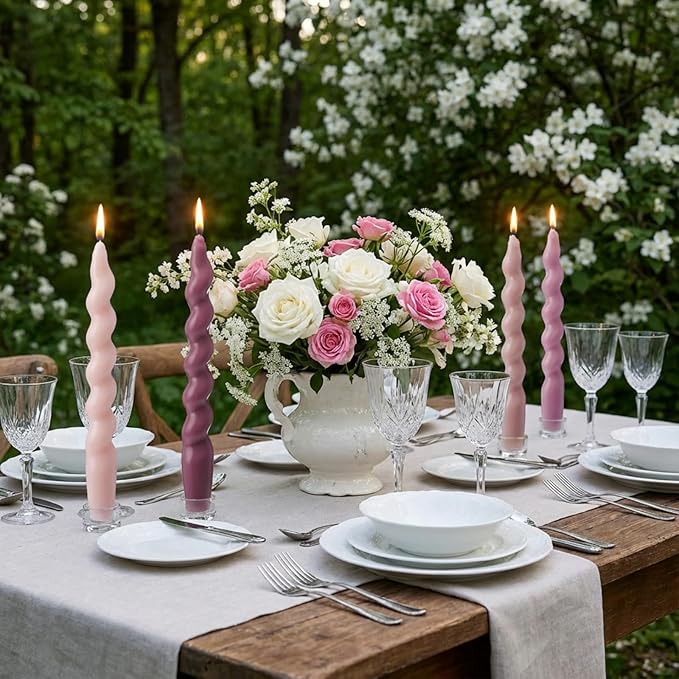 Zhengmy 4 Pcs Dusty Rose Spiral Taper Candle 7 Inch Twisted Long Wax Dinner Candlestick for Valentines Christmas Holiday Thanksgiving Wedding Birthday Baby Shower Table Decor(Solid)
