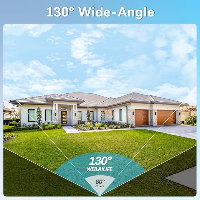 【90 Days Storage & 130° Wide Angle】 Wireless Security Camera System, Wireless Cameras for Home Security, Outdoor WiFi Video Surveillance DVR Kits