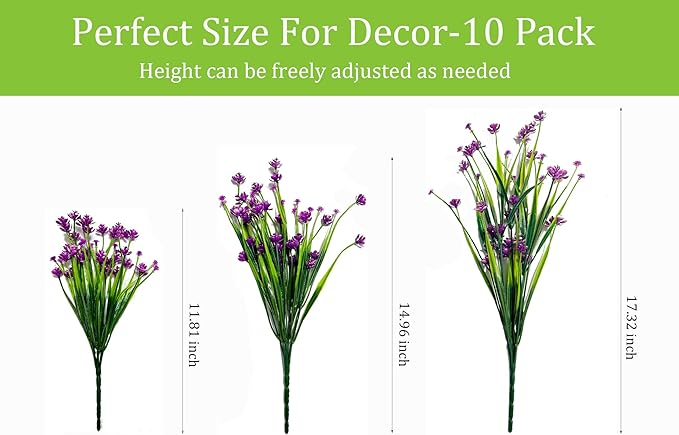 10 Bundles Outdoor Artificial Faux Flowers UV Resistant No Fade Fake Plastic Plants for Garden Artificial Plants Indoor Fuchsia