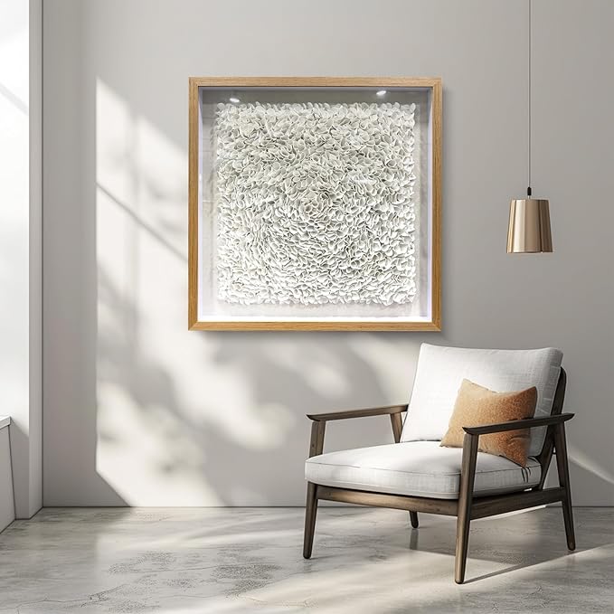 BrightA Minimalist 3D Wall Art Large Wall Art Artwork for Walls White Textured Wall Sculpture with Embossed Patterns Modern Abstract Artwork for Living Room Office Decor 23.6"x23.6"