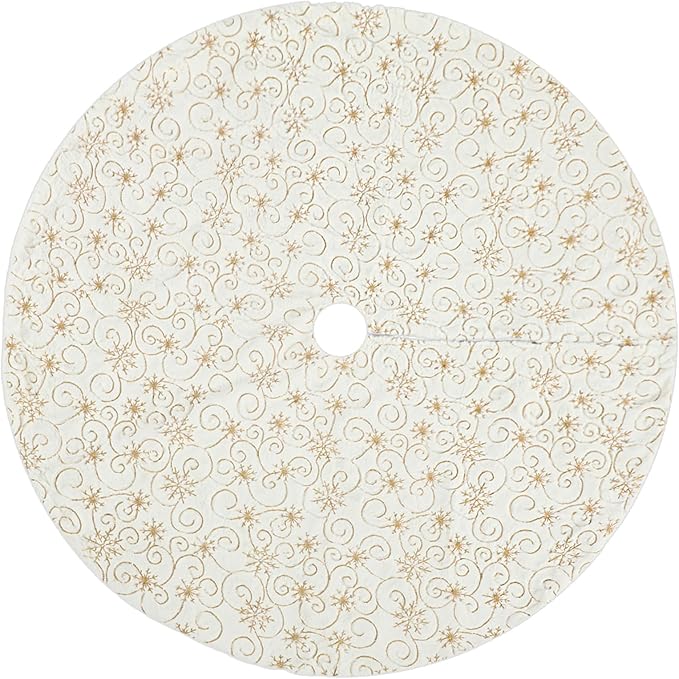 Libima 84 Inch Large White Christmas Tree Skirt with Gold Sequin Snowflakes Plush Faux Fur Christmas Tree Skirt for Xmas Holiday Winter Decorations