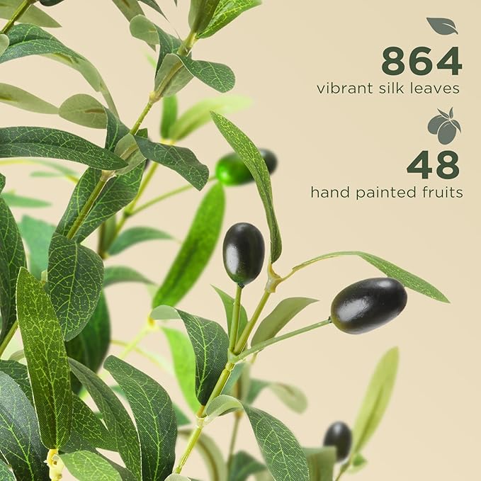 WILDLOVE Fake Olive Tree Artificial Indoor, Potted Faux Olive Trees with Natural Wood Trunk & Lifelike Fruits for Home Office Decor (6ft)