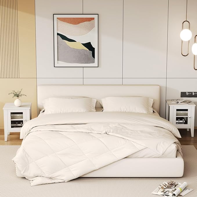 Bonzy Home Modern Night Stands Set of 2, End Table with Acrylic Door, Wooden Side Table with Storage, Bedside Tables for Bedroom, Living Room, Small Spaces, White