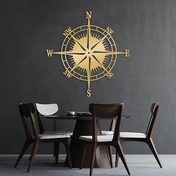 Metallic Compass Rose Wall Decor - Nautical Theme, Ocean Living Room Hanging (White, 28x28cm | 70x70cm)
