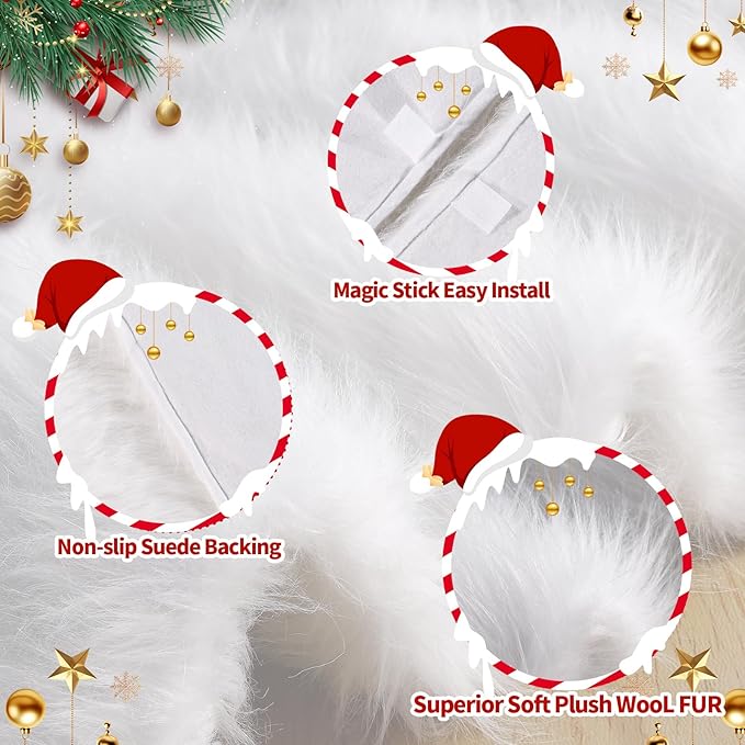 iMucci 60Inch Large Wool Fur Christmas Tree Skirt Extra Large Tree Skirt Plush White Christmas Tree Skirt for New Year Holiday Xmas Home Party Decor