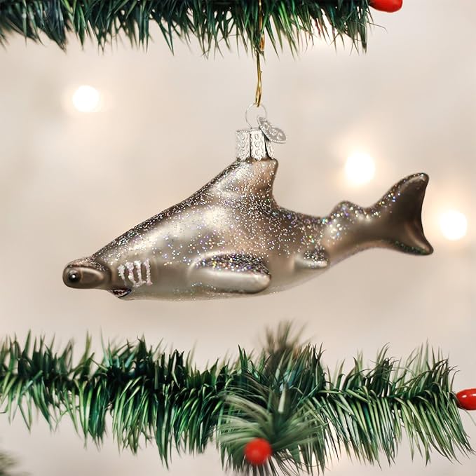 Old World Christmas Hammerhead Shark Glass Blown Ornament for Christmas Tree, Handcrafted Holiday Decoration, Sea Collection
