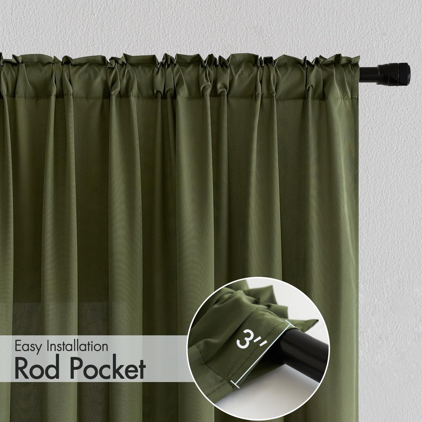 MIULEE Olive Green Privacy Sheer Curtains That Let Light in 84 Inches Long Non-See-Through Semi Sheer Curtain Light Filtering Window Curtains Drapes for Living Room Bedroom 2 Panels Set 42 X 84
