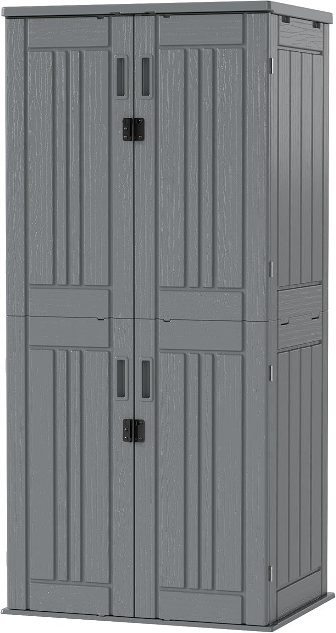 EHHLY Heavy Duty Tall Storage Cabinet Outdoor Weatherproof, 28 Cuft Garage Storage Cabinet with 4 Adjustable Shelves, Lockable Kitchen Pantry Closer Organizer, 31Wx23Lx66H, Sage Grey