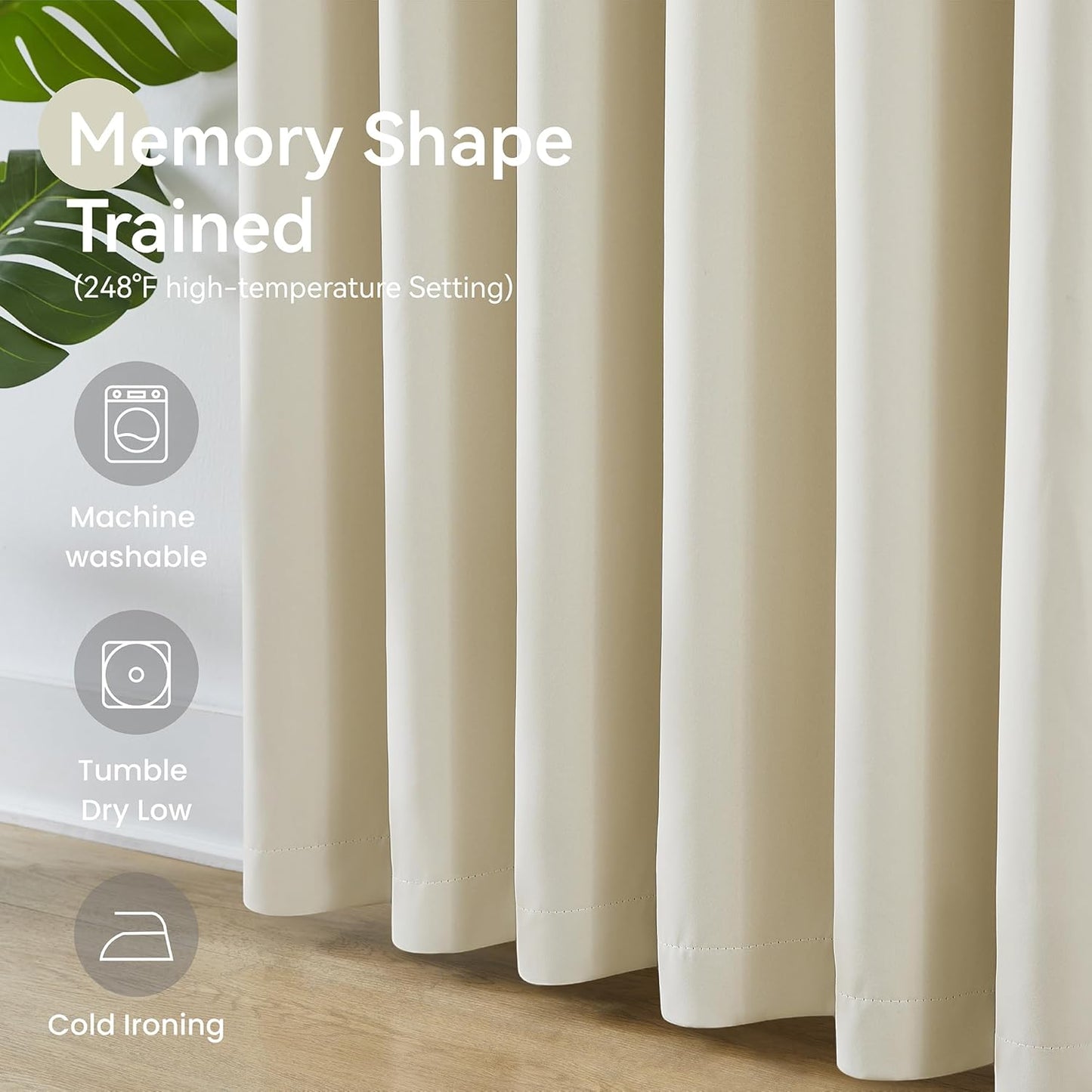KangBang Cream Beige Pinch Pleated Curtains 2 Panels Set, 90 Inch Blackout Curtains for Bedroom Living Room, Room Darkening Sound Dampening Polyester Vertical Window Panels with Hooks, 40x90