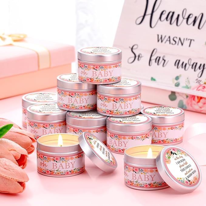 Funtery 12 Pcs Baby Shower Party Favors for Guests Baby Shower Candles Lavender Scented Candle Rustic Tealights Candles Gender Reveal Return Gifts(Floral)