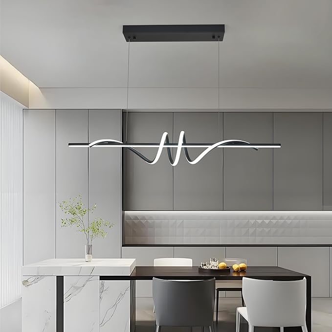 Modern LED Pendant Light, 39.37in Black Chandelier Dimmable with Remote & Phone Control,3000K-6000K Adjustable Color Temperature, Aluminum Modern Kitchen Light Fixture for Dining Room