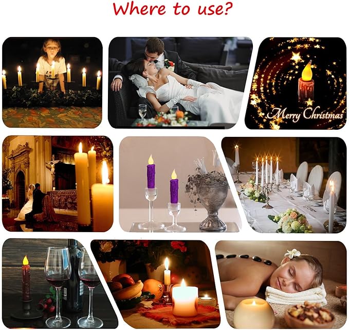 CVHOMEDECO. Glitter Flameless Candles Flickering Battery Operated LED Taper Candles with Timer for Home, Wedding, Halloween, Christmas Decor. Purple, 4-3/4 Inch, Set of 3
