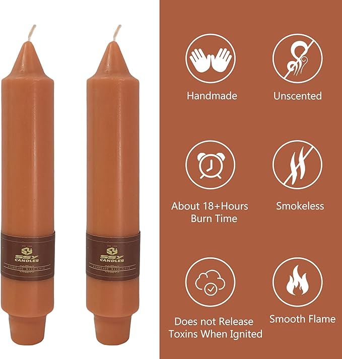 7 Inch Taper Candles Candle Sticks Handmade Unscented Set of 4 Smokeless Long Burning Dripless Tapered Candle for Thanksgiving Day Home Decoration(Orange Brown)