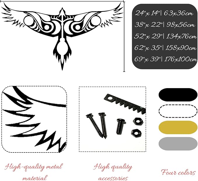 Metal Wall Decor-Metal Norse Raven Wall Decor, Nordic Raven Metal Viking Wall Art Decor, Odin’s Raven Metal Wall Sculpture, Metal Wall Art, Norse Mythology Metal Art, Wall Hangings (Gold, 52"x 29"| 134x76cm)