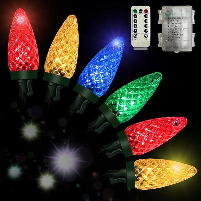 Anycosy Christmas Lights C6, 32.8 Ft 100 LEDs Strawberry Battery Operated Strings Lights 8 Modes & Timer for Xmas Tree Garland Garden Patio Indoor Outdoor Christmas Decorations