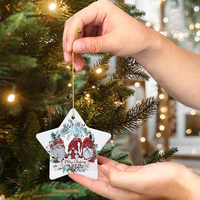 Star Christmas Tree Ornaments Ceramic Xmas Decorations Gift Cute Small Ornament for Christmas Tree Unique Mini Gnome Ornament Decorated Ornaments
