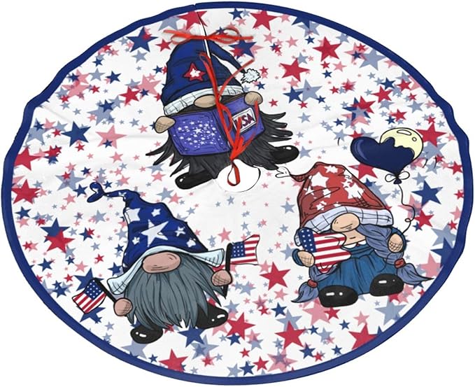 July 4th American Flag Patriotic Tree Skirt 30" Gnome Tree Mat for Christmas Xmasn Festive Party Yard Decorations Indoor Outdoor Ornaments
