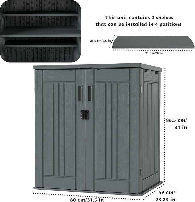 EHHLY Heavy Duty Small Storage Cabinet Outdoor Weatherproof, 14 Cuft Garage Storage Cabinet with 2 Adjustable Shelves, Lockable Kitchen Pantry Closer Organizer, 31Wx23Lx34H, Sage Grey