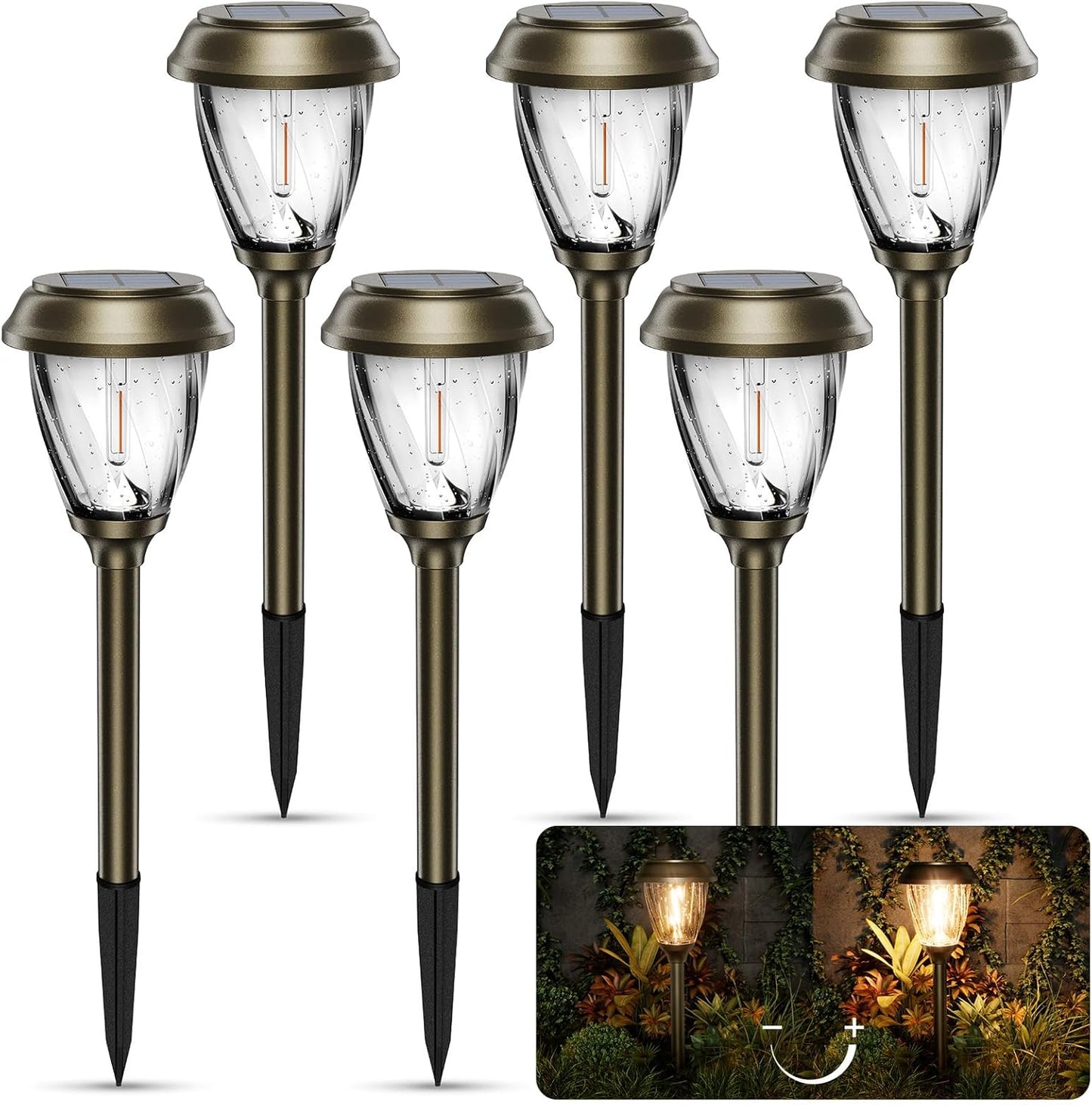 XMCOSY+ Solar Pathway Lights Outdoor, 10/25 LM in 2 Lighting Modes, Glass Stainless Steel Waterproof Outside Solar Powered Garden LED Lights for Yard Lawn Driveway Walkway Landscape Decor(Warm White)