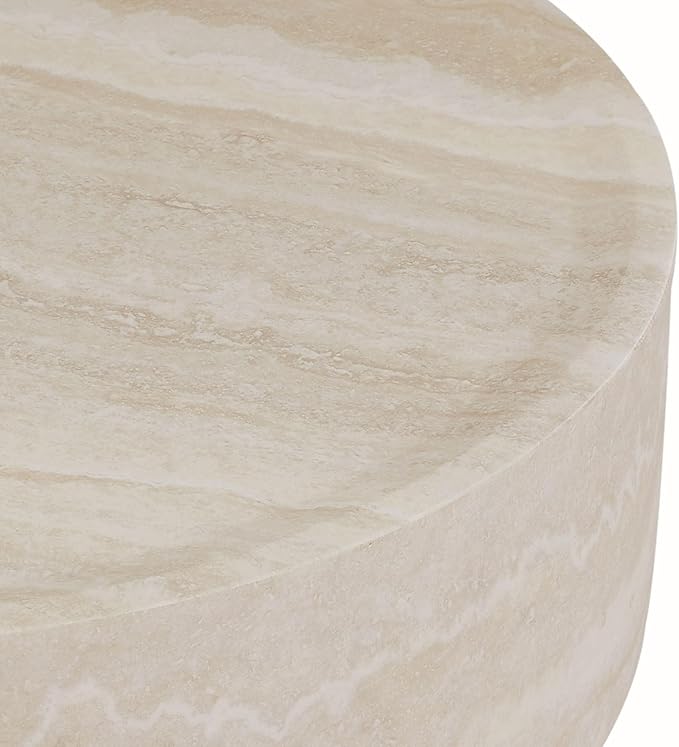 Round Mars Pattern Coffee Table for Living Room Modern Faux Stone Coffee Tables for Apartment, No Need Assembly, Fiberglass Material Faux Travertine Textured Marble Pattern (ø35.43" x 12")