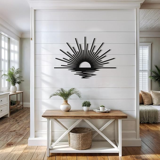 Sun Lines Metal Wall Art, Minimalist Black Sunrise Wall Decor, 3D Shadow Effect, Ready to Hang, Steel Wall Sculpture for Living Room, Bedroom or Entryway