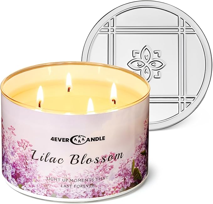 4-Wick Scented Candle - 18oz Soy Wax Blend Candle Over 50Hrs Long-Lasting Fragrance, Home Decor and Housewarming Gifts, Lilac Blossom