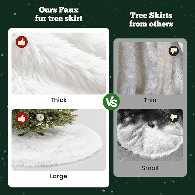 iMucci 60/48/36/30in Thick Wool Fur Tree Skirt Snowy White Plush Velvet Wool-Like Chirstmas Tree Skirt Holiday Party Decoration (60 inch/3.09LB)