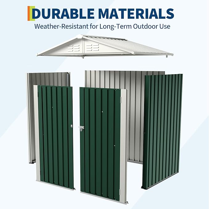 6x4 FT Outdoor Storage Shed, Garden Tool Storage Shed with Sloping Roof and Double Lockable Door, Outdoor Sheds with Panel Protection for Backyard Garden Patio Lawn,Green