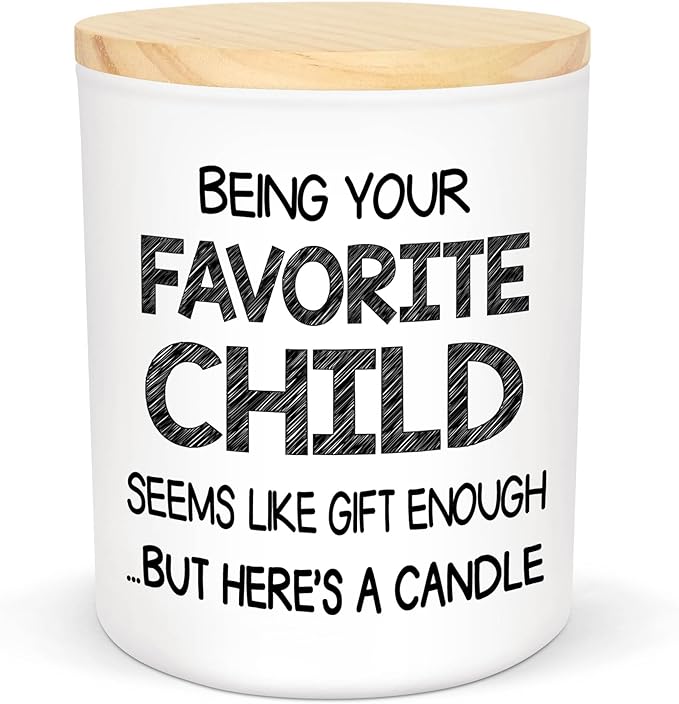 TEEZWONDER Christmas Birthday Gifts for Mom from Daughter Son - Favorite Child Vanilla Lavender Candle 10 oz - Dad Mom Birthday Gifts, Funny Gift for Grandma Grandpa, Scented Candles for Men Women