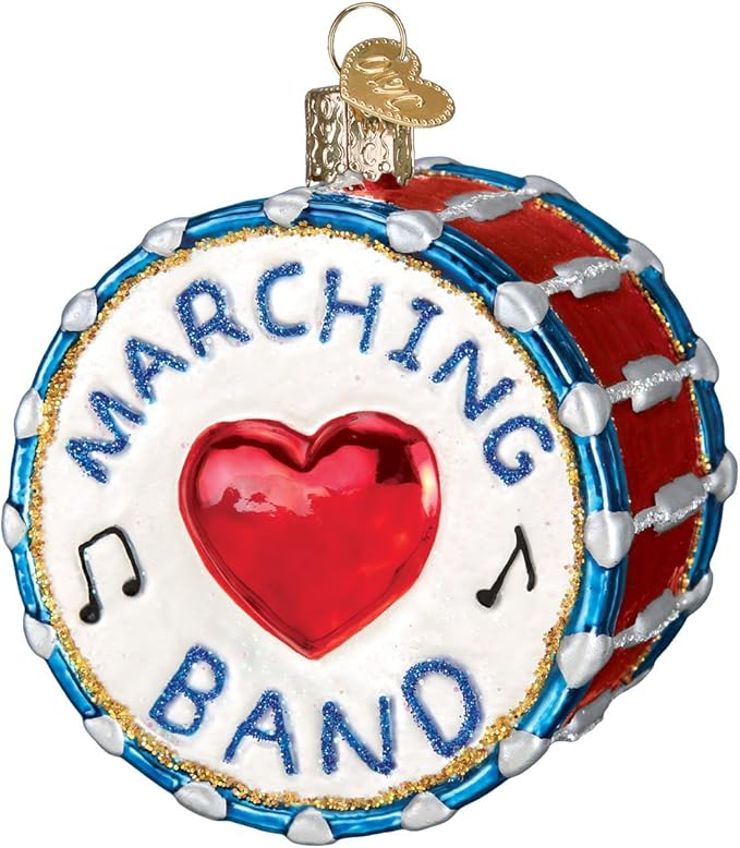 Old World Christmas Marching Band Drum Glass Blown Ornament for Christmas Tree, Handcrafted Holiday Decoration, Music Collection