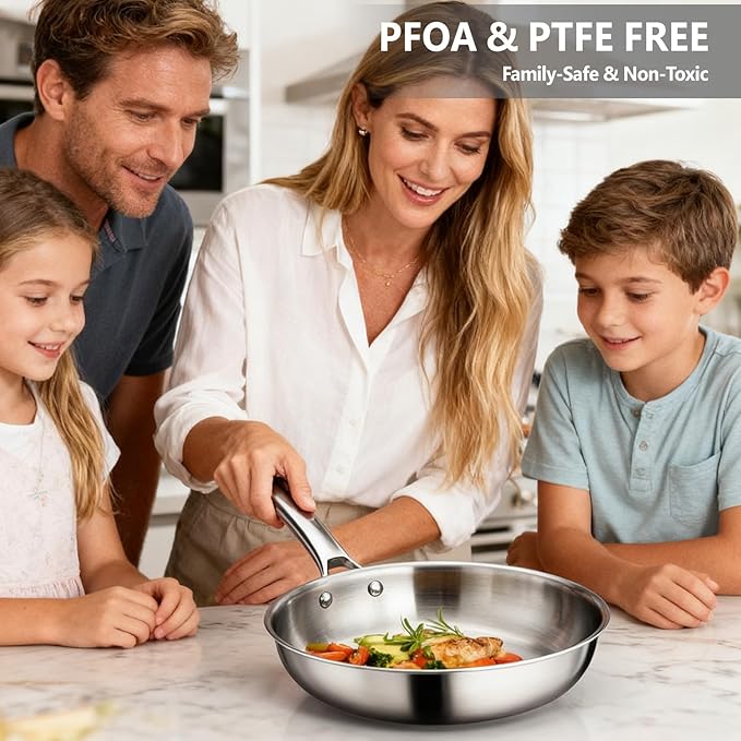 Bonnlo 11 Pieces Cookware Set, 3-Ply Stainless Steel Pots and Pans Set with Lids, Non-Toxic Kitchen Set, Oven & Dishwasher Safe, Induction Cooking Set, PFOA & PTFE Free, Compatible for All Cooktops