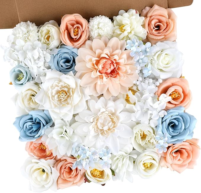 AGIRL Artificial Flowers Combo Silk Mix Blue Fake Flower with Stems for DIY Wedding Bouquets Centerpieces Arrangements Table Chair Decor Baby Shower Home Decor (Champagne Blue)