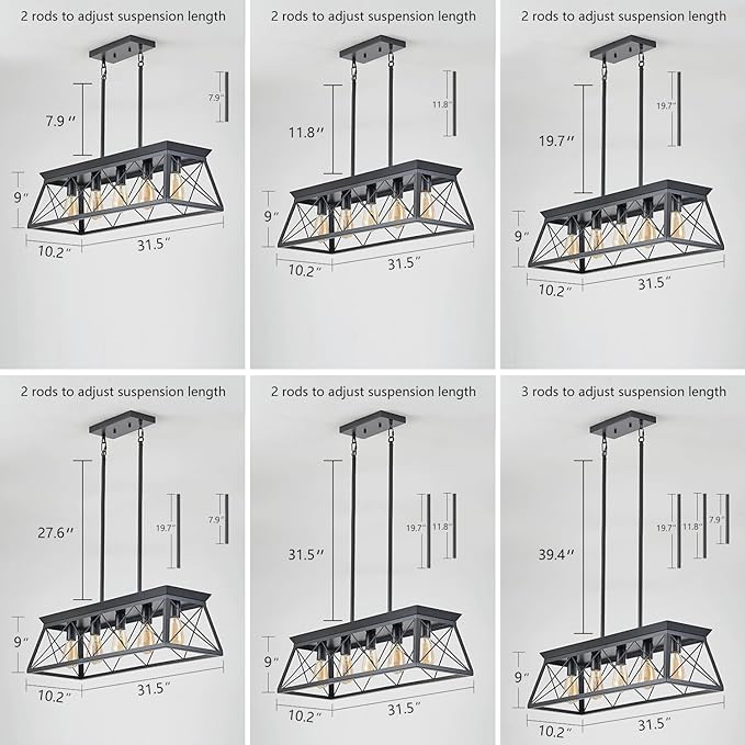 HuixuTe 5-Light Farmhouse Dining Room Chandelier Over Table, Rustic Kitchen Island Lighting, Adjustable Height Pendant Light for Kitchen, Dining Room Table Rustic Wood