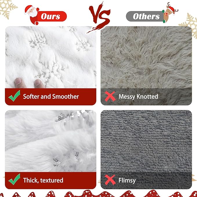 72 inch Christmas Tree Skirt,White Faux Fur Tree Skirts Thick Soft Christmas Ornaments,Extra Large Xmas Tree Skirt for Christmas Home Decorations Xmas Party Holiday Decorations