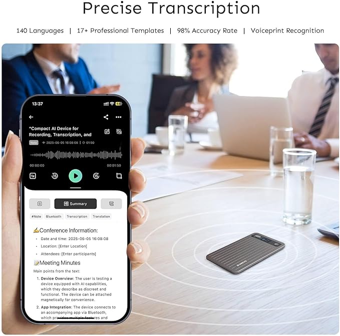 AI Voice Recorder with App Control : AI Transcription, Summarization & Mind Maps, Portable AI Note Taking Device with Case 64GB Memory Recording for Calls, Speeches, Meetings, Interviews(Black)