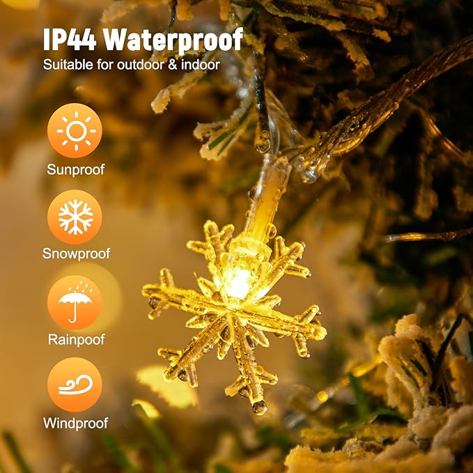 Minetom 4 Pack Christmas Lights, 14FT 30 LED Christmas Snowflakes Lights, Waterproof Snowflakes Holiday Light, Shatterproof Xmas Fairy Lights for Outdoor Indoor Decor
