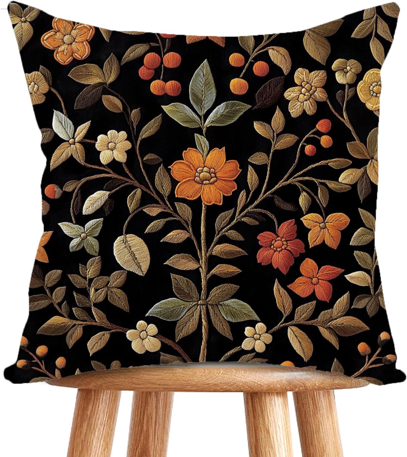 William Morris Abstract Vintage Print Floral Velvet Design Throw Pillow Covers Home Decor, Retro Art Deco Pillowcase Cushion Cover for Bed Sofa Living Room, Square 18x18inch (Black-Floral)