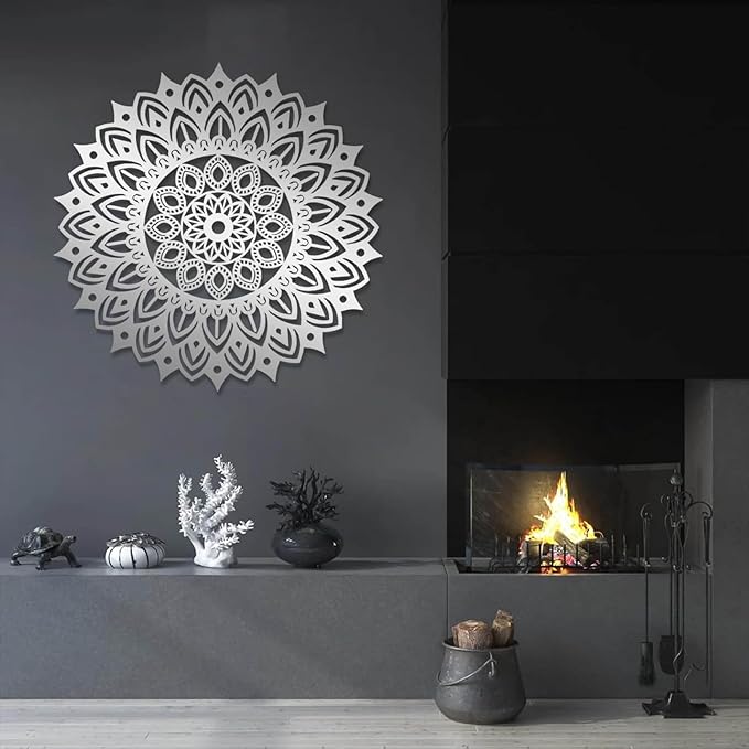 Metal Mandala Wall Decor, Metal Mandala Lotus Flower Wall Art, Flowers of Life Art, Lotus Flower Wall Hanging, Yoga Decor, Living Room Wall Hanging (White, 39"x39"|100x100cm)
