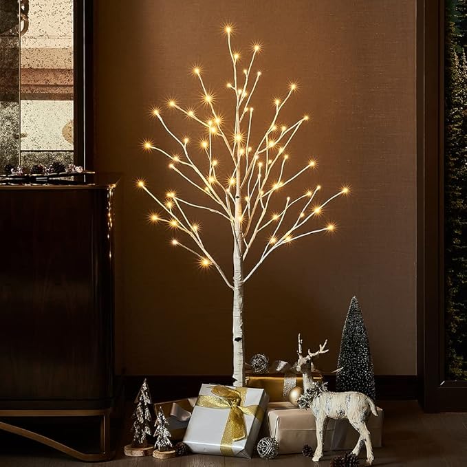Hairui Lighted Birch Tree Plug in 4FT 72 LED White Twig Tree with Lights for Thanksgiving Christmas Room Decorations Indoor Outdoor