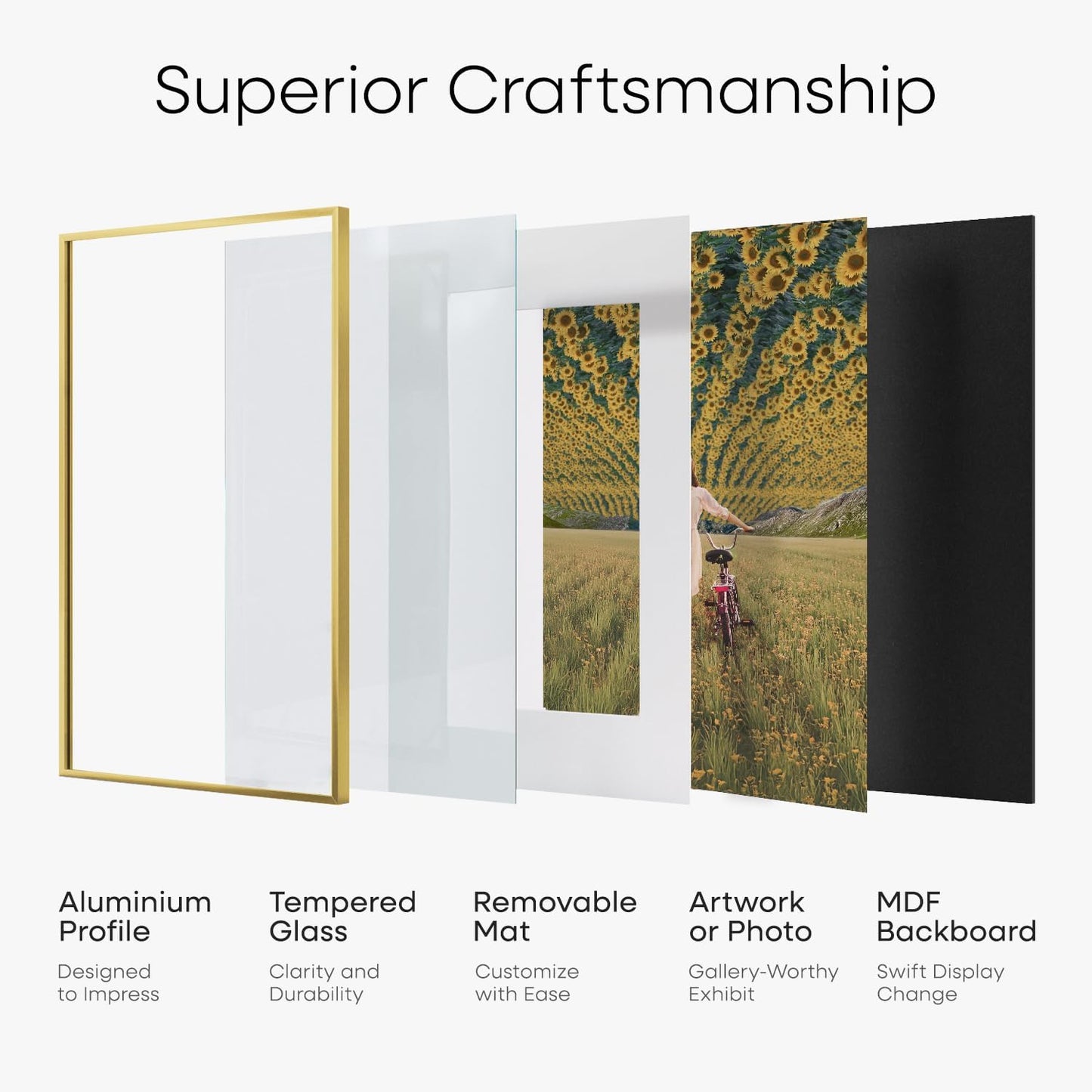 Homeforia 16 x 24 Picture Frame Gold, High End Metal 16x24 Poster Frames with Mat 12x18 Photo, 16 x 24 Gold Frame Matted to 12 by 18 Print, 24x16 Thin Hanging Frame, Tempered Glass, Wall Kit, Set of 1